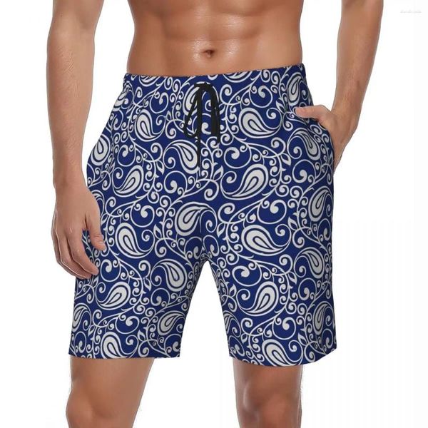 Termo -shorts masculinos Paisley Blue Paisley Placa de verão Vintage Floral Print Stylish Beach Men Sport