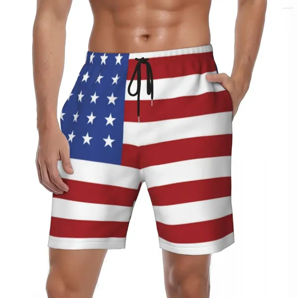Shorts masculinos americano eua bandeira ginásio verão patriótico estrelas listras running board calças curtas vintage plus size troncos de natação