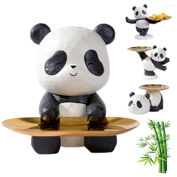 Figurine decorative Vassoio portaoggetti per chiavi panda Scultura animale creativo Piatto snack per caramelle per soggiorno Corridoio Decorazione domestica