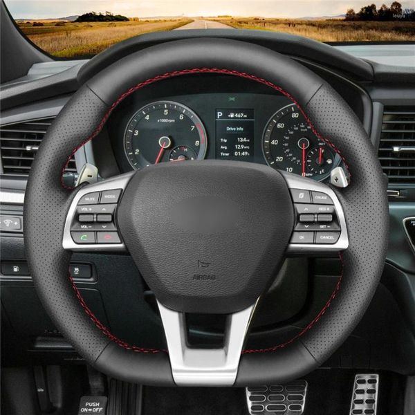 Capas de volante DIY preto couro genuíno capa de carro para Sonata 9 (3 raios D-forma) 2024-2024 acessórios