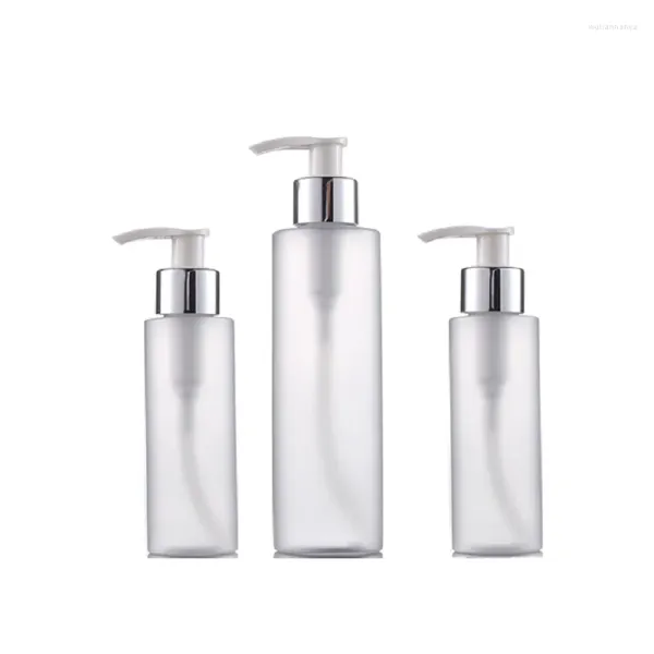 Depolama şişeleri 25pcs Pet Plastik Şampuan Duş Jel Don Şişesi Parlak Gümüş Pompa 100ml150ml 200ml Kozmetik Doldurulabilir Boş Losyon