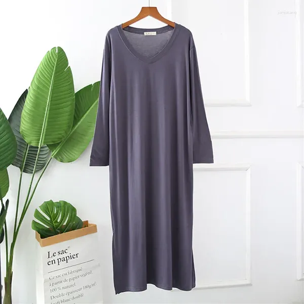 Женская одежда для сна, весенне-осенняя женская ночная рубашка, одежда для дома, женская повседневная рубашка с v-образным вырезом и длинными рукавами, свободное модальное ночное платье