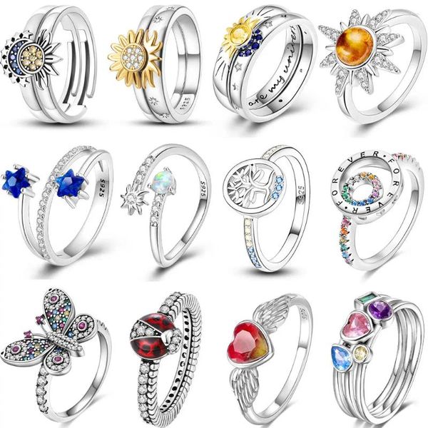 Cluster-Ringe für Frauen, origineller stapelbarer Zirkon-Ring aus 925er Sterlingsilber, funkelnder Schmuck, modische Geburtstagsgeschenke, Schmetterling 2024