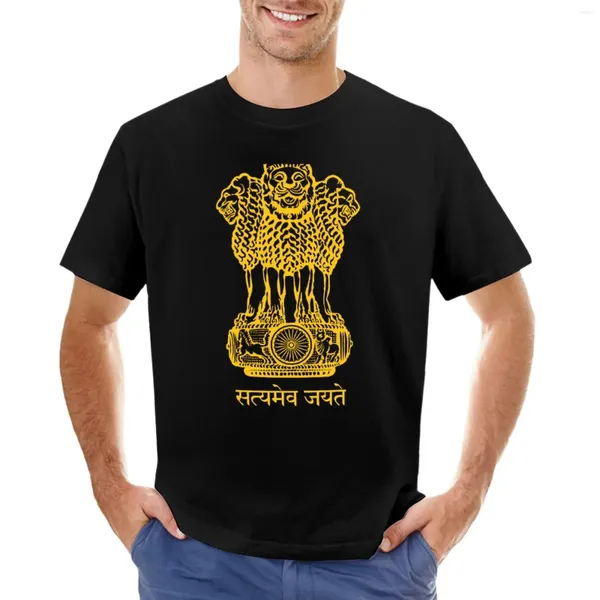 Erkek Polos Hindistan Aslan Amblem Bayrağı (Altın) T-Shirt Gömlek Grafik Tees Sevimli Giysiler Yaz Tops T Erkekler için Pamuk