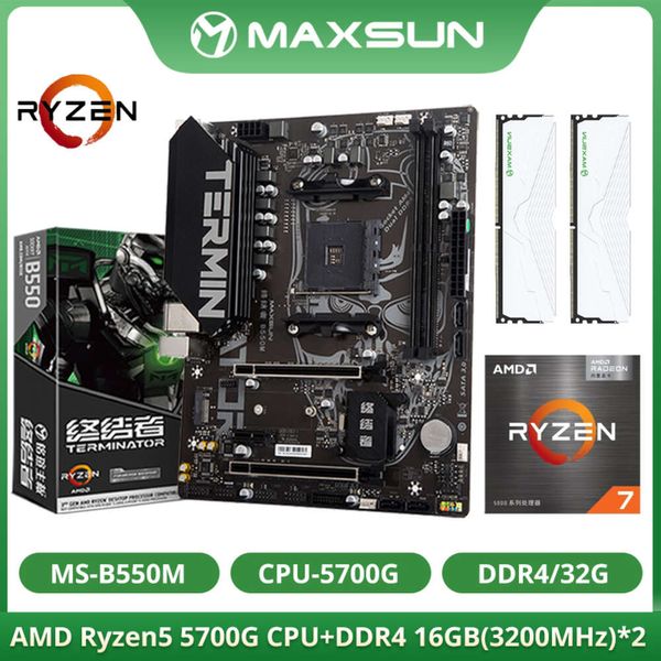 MAXSUN AMD B550M com Ryzen 7 5700G CPU RAM DDR4 32GB (16GB * 2) 3200MHz M.2 NVME AMD Conjunto de placa principal para combinação de computador para jogos