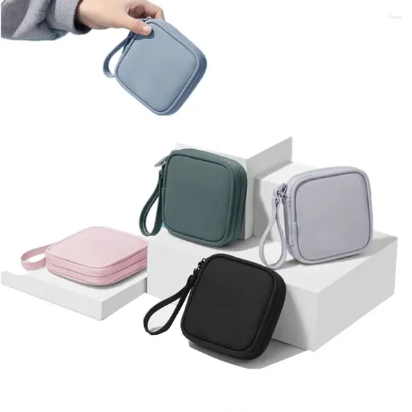 Sacos cosméticos meninas guardanapo sanitário almofada bolsa de couro do plutônio tampão saco de armazenamento portátil maquiagem batom chave fone de ouvido cabos de dados viagem