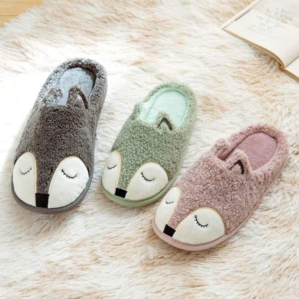 Stivali inverno case da donna pantofole morbida schiuma di memory shole cartunato orso volpe orso camera da letto da letto soffice pantofole coppie di peluche scarpe