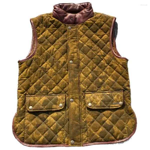 Gilet da uomo Stile militare con motivo a rombi Gilet di cotone Cappotto Gilet mimetico da uomo Gilet di pelle di pecora Weskit Giacca senza maniche