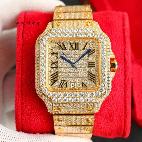 Relógio de diamante masculino automático relógios mecânicos 40mm safira negócios feminino relógio de pulso high-end cinto de aço inoxidável moissanite 166
