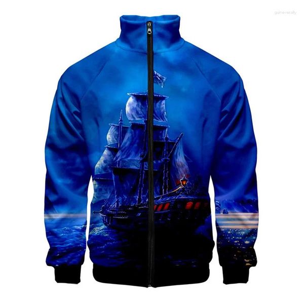 Мужские куртки Ретро Ocean Парусный спорт 3d печатная куртка для мужчин Уличное пальто большого размера с длинными рукавами Индивидуальные детские топы Одежда на молнии