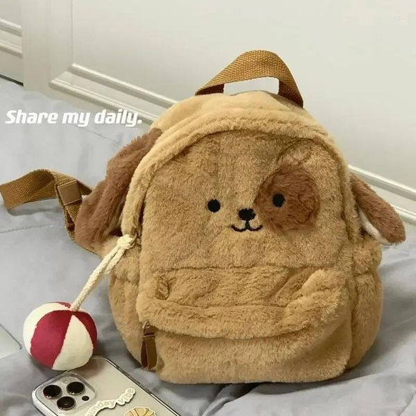 Sacos escolares coreano bonito cão y2k mochila estética para estudantes universitários macio pelúcia kawaii doce menina ao ar livre