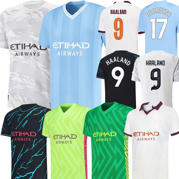 2023 2024 Mans Cities S Soccer Jersey Kid Kit Set Haaland De Bruyne 23 24 Home Away Terceiro Goleiro Jogador Versão Camisa de Futebol Ano Novo Chinês Branco 4XL