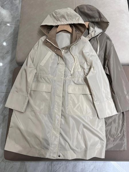 Damen-Trenchcoats, Frühling, lässig, locker, breite Taille, Kapuzen-Regenmantel