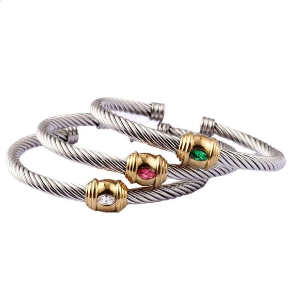 Braccialetti con zirconi ad anello intrecciato intrecciato in acciaio inossidabile di moda per le donne Gioielli personalizzati con bracciale di lusso per la festa nuziale 240307