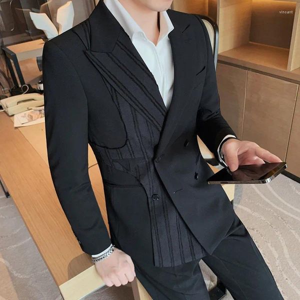 Herrenanzüge Licht Luxus Zweireiher Patchwork Frühling Herbst Blazer Slim Business Social Anzug Jacke Freizeit Dance Club Smoking Homme