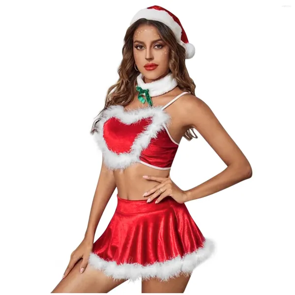 BHs Sets Weihnachten Erotikromantische Dessous Set Liebe Süße Dreipunkt Samt Erwachsene Plus Size Kostüm Weihnachten Uniformen Cosplay Body Open