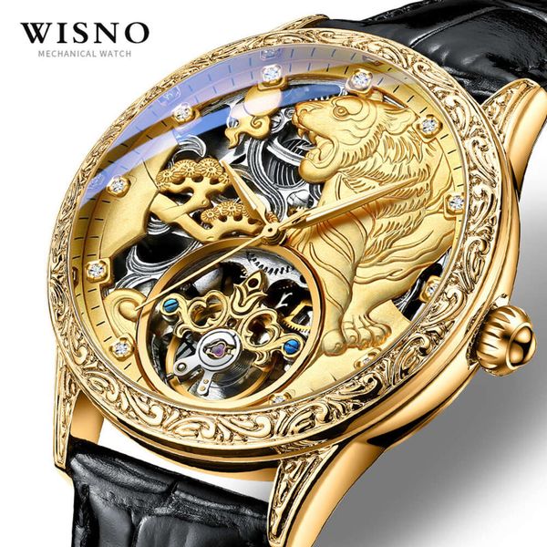 wisno Rui Beast Tiger Vollautomatische mechanische 3D-Relief-wasserdichte Leder-Herrenuhr Tiktok