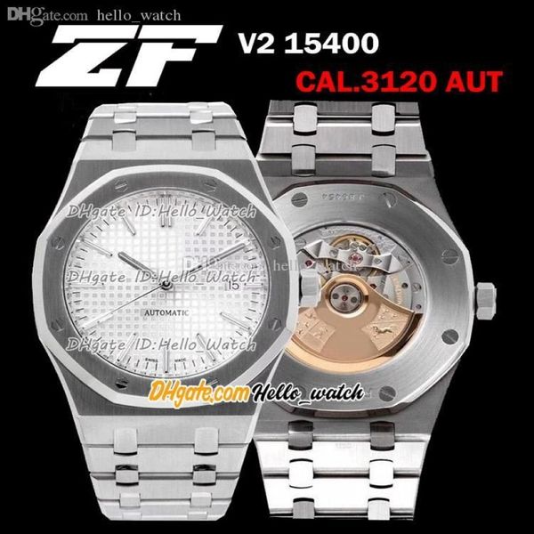 ZF 41mm V2 15400 Ultradünne 9 8mm Dive Cal 3120 Automatik Herrenuhr Weißes Texturzifferblatt Stick Marker Edelstahlarmband Hell2699