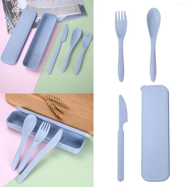 Set di stoviglie Forchetta e cucchiaio di paglia di grano Set di tre pezzi di tavolo da pranzo portatile per stoviglie per studenti 6