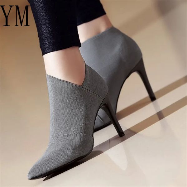 Stivali 2020 Grey Fashion Women High Heel Bootie di grandi dimensioni 3441 Stivali da alta ruota femminile Giovani stivaletti da 8,5 cm stivali di stoffa tallone da 8,5 cm