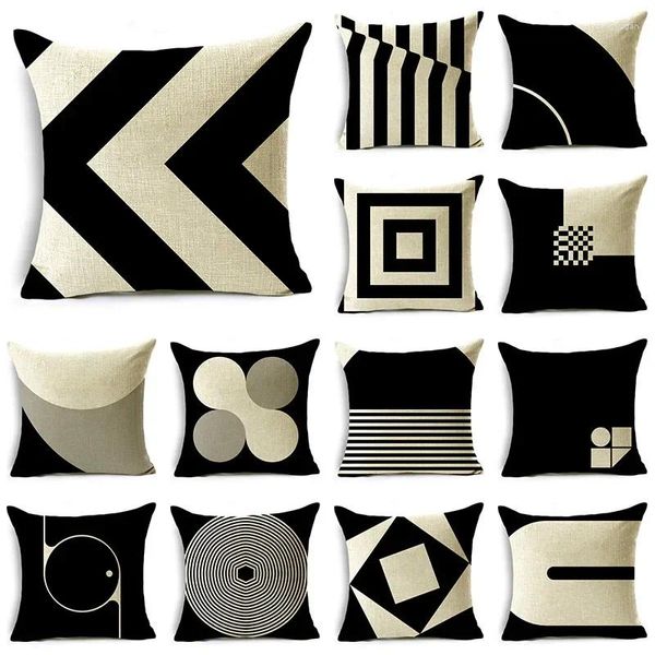 Cuscino in bianco e nero dal design semplice federa cuciture geometriche divano ufficio copertura per pisolino 40 40 cm/45 45 cm/50 50 cm