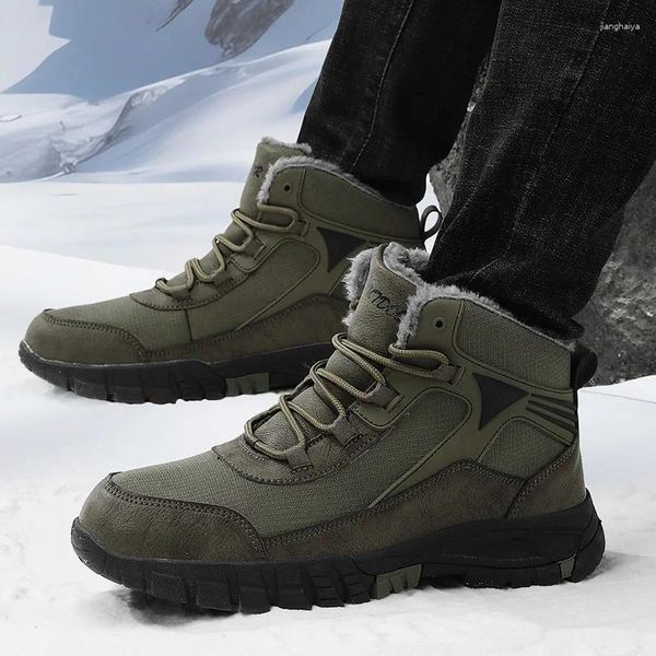 Fitness Schuhe Stiefel Für Männer Warme 2024 Winter Pelz Sneaker Gummi Wanderschuh Mode Lässig Wasserdichte Leder