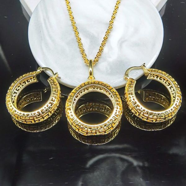 Halskette Ohrringe Set Großhandel 18K vergoldet Hochzeit Messing Kupfer Schmuck Schmuck und Ohrringe