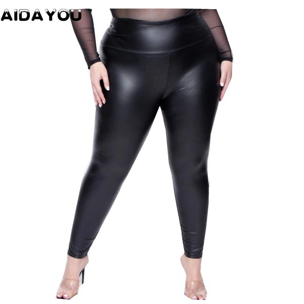 Mangings in pelle in finto fondo taglie taglie super elastico abbigliamento spandex PU pantalone pantalone pantaloni di grandi dimensioni