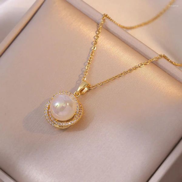 Pingente colares moda vintage zircão pérola para mulheres clássico aço inoxidável jóias acessórios presentes amante