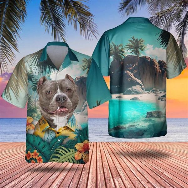 Camicie casual da uomo Moda Cane Stampa 3D Uomo hawaiano Estate Modello animale Camicia con bottoni bavero Personalità Maniche corte larghe Top Camicetta