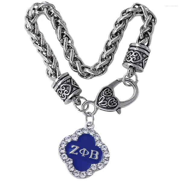 Braccialetti con ciondoli Moda Strass in metallo intarsiato Società greca Logo Bracciale con ciondolo Bling ZETA PHI BETA Bracciale con gioielli Sorority