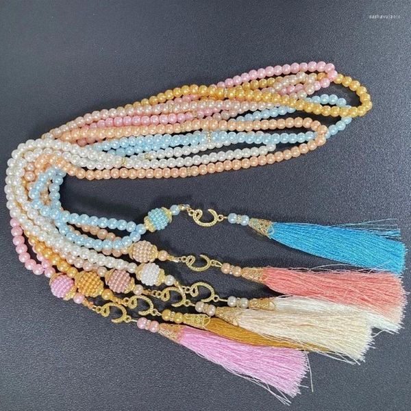 Braccialetti con ciondoli Bracciale con perline di preghiera musulmana Nappe con perle finte Rosario da 99 perline