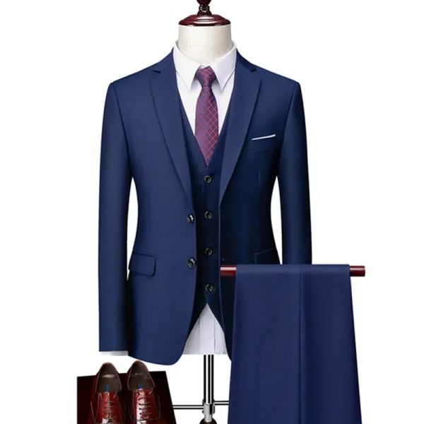 Suits Men Business Business 3 PCs Suit de coletes de coletes / Banquetes de casamento do noivo masculino Banquet de casamento sólido Tamanho grande marca Blazers Casaco Casaco