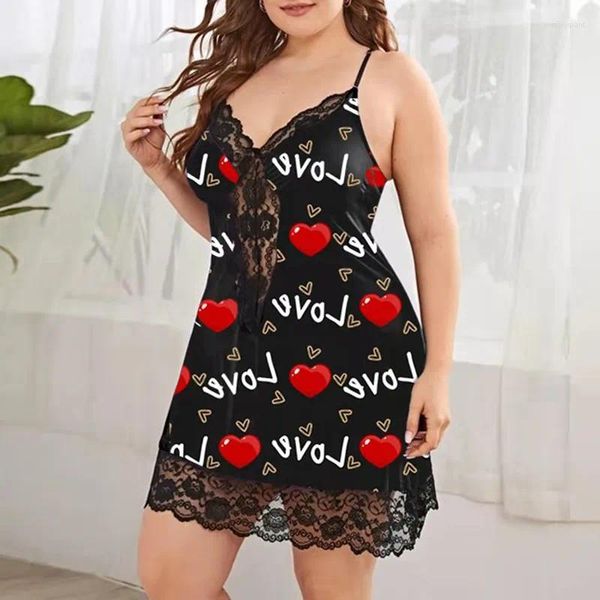 Pijamas femininos lingerie sexual camisola de renda com decote em v sexy vestido de noite flores impressão cinta de espaguete sem costas camisolas 5xl