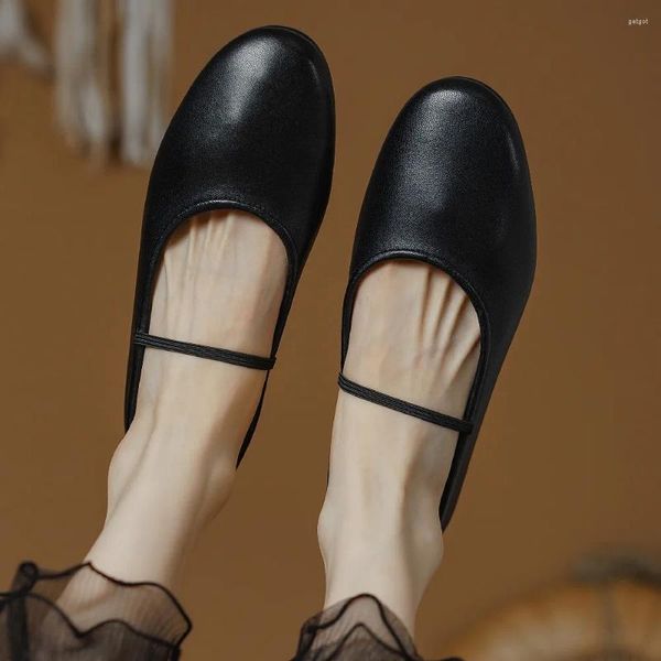 Sapatos casuais femininos de couro genuíno dedo do pé redondo deslizamento-on mary jane bailarinas alta qualidade macio e confortável alpercatas ballet flats venda