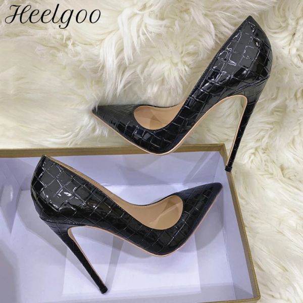 Stivali heelgoo nero coccodrile effetto donna con punta di punta sexy scarpe tacco alto chic slip su pompe da stiletto color personalizzare