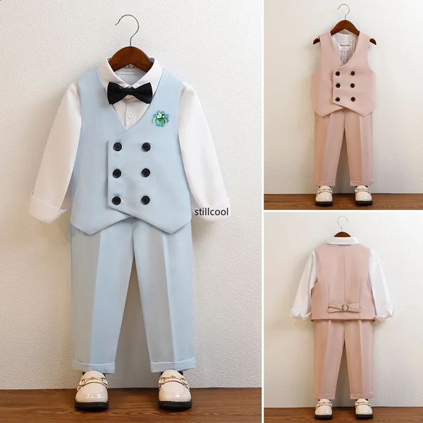 Жилет для мальчиков, модный двубортный детский свадебный пиджак с цветочным узором, комплект для детей от 2 до 12 лет, наряды на день рождения для малышей, школьный костюм для выступлений 240313