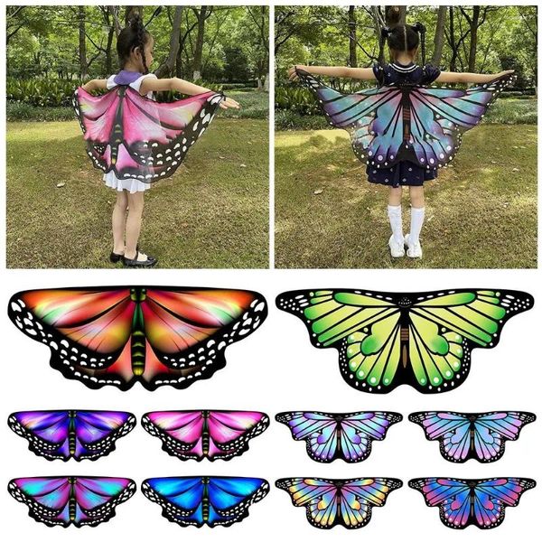 Schals Kinder Schmetterlingsflügel Umhang Asymmetrische Fee Schultergurte Bunte Performance Requisiten Kostüm Kleid Festival DIY Dekorationen