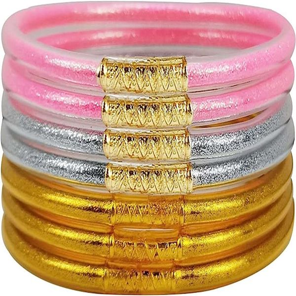 Siebenschichtiges, mehrfarbig gemischtes, heiß verkauftes Silikon-Regenbogen-Set für das glänzende Goldpulver-Armband für Damen