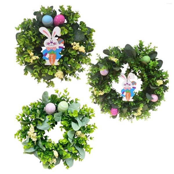 Fiori decorativi Ghirlanda di Pasqua Primavera Estate Porta Rotonda Ghirlanda di fiori all'uovo per la decorazione domestica all'aperto per interni
