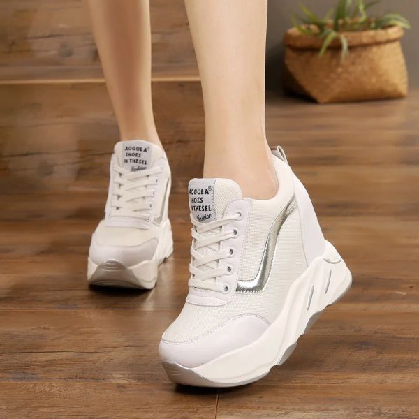 Stivali 2022 Nuove donne Piattaforma Casualmente Scarpe casual Mesh Scarpe traspirabili con tacchi a cuneo 12 cm Sneakers Sun suola Autunno Donna Deportiva Mujer