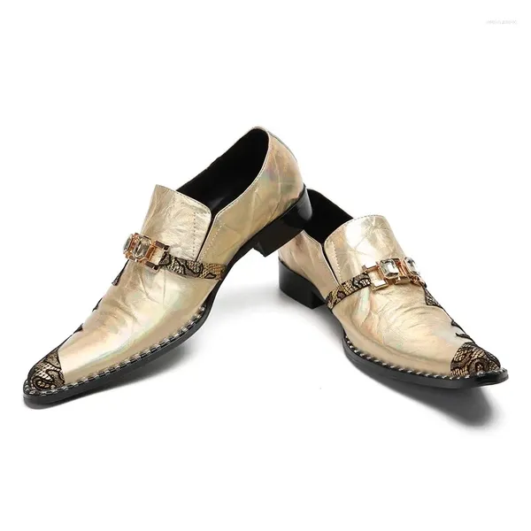 Kleid Schuhe Diamant Schnalle Gold Casual Leder Herren Flats Slip On Loafers Designer Eleganter Mann Gesellschaftliche Hochzeit