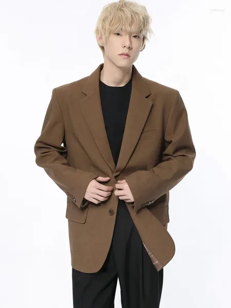 Ternos masculinos syuhgfa terno jaquetas coreano streetwear moda cor sólida turn-down colarinho bolsos masculino blazers casual primavera 2024