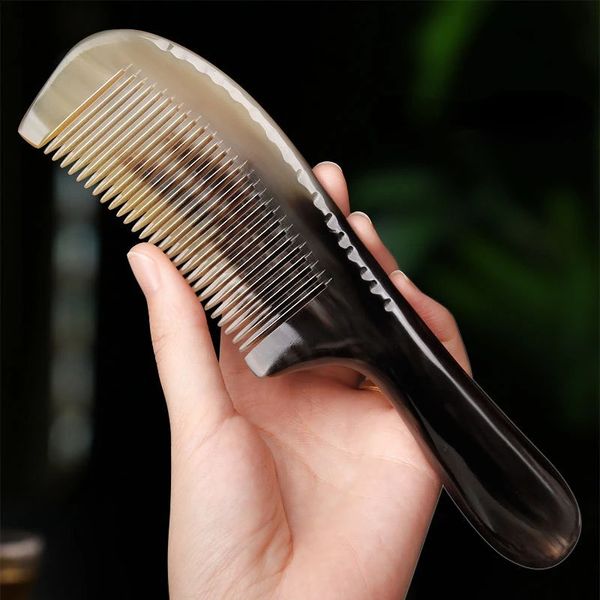 Kamm aus natürlichem Yakhorn, 21,6 cm, runde Griffe, feiner Zahnkamm, Haarglätterkamm, antistatische Haarmassagebürste, antistatisch, 240314