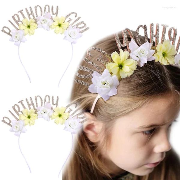 Accessori per capelli Fasce per capelli di compleanno Ncmama per bambini Ragazze Fiori simulati carini Fasce per feste con lettere Copricapo per bambini