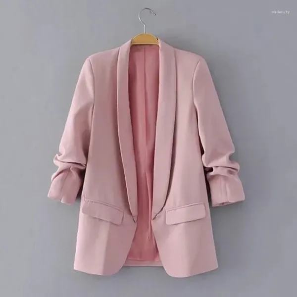 Kadınlar Suit Ladies Office Wear Women Business Suit Casual Sonbahar Kadın Büyük Boy Uzun Kollu Slim Pembe Blazers Feminino