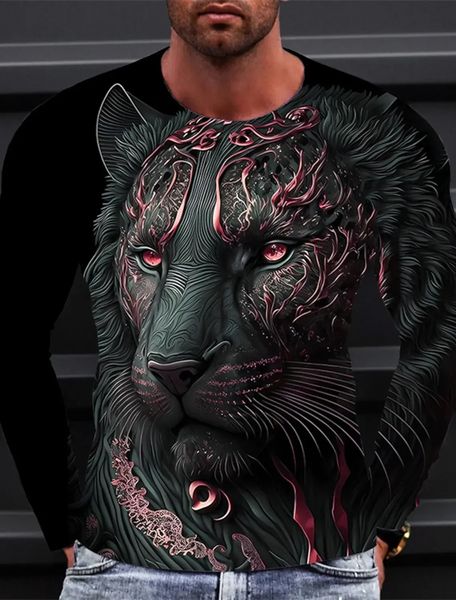 Maglietta a maniche lunghe da uomo Lion per abbigliamento da uomo Casual Top Fashion Sportswear Harajuku Stampa completa 3D Streetwear 240305