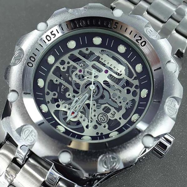 Relógios de pulso Invencível Design Criativo Relógios Ocos Mens Big Dial Invicto Relógio Prata Completa Relógio de Aço Inoxidável Relogio