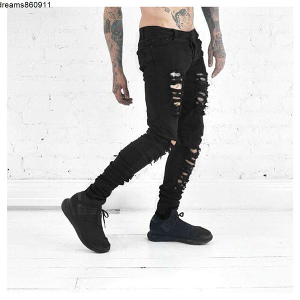 Nuovi jeans da uomo strappati per uomo Skinny Distressed Slim Designer Biker Hip Hop Swag Nero