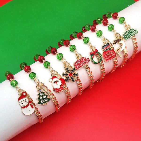 Strang 1PC Jahr Chirstmas Charm Armband Weihnachtsgeschenk Kristall Perlen Kette Anhänger Legierung Schneeflocke Santa Schneemann